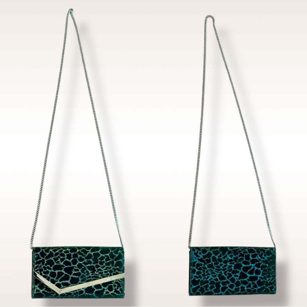 Jimmy Choo Emmie Metallic Glitter Hologram Camo Zebra Jacquard Print Clutch NEW - Picture 4 of 16